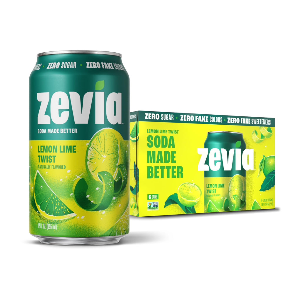 Zevia Lemon Lime Zero Calorie Soda, Case of 4, 6 Pack, 12 Fluid Ounce Cans