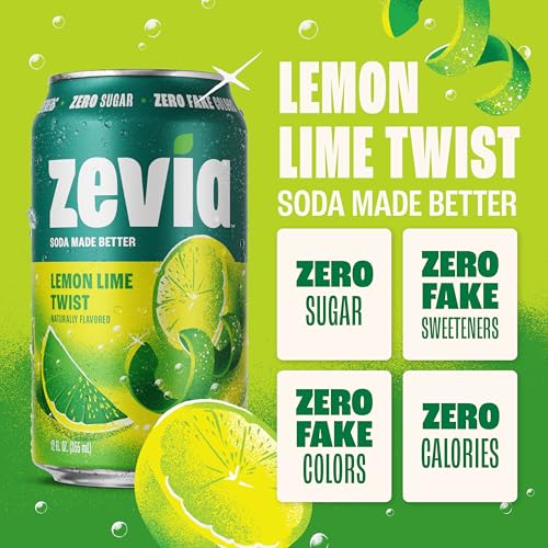 Zevia Lemon Lime Zero Calorie Soda, Case of 4, 6 Pack, 12 Fluid Ounce Cans