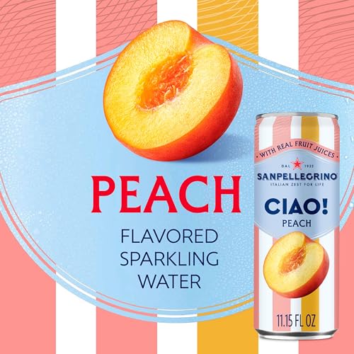 Sanpellegrino Ciao Peach Flavored Sparkling Water, Case of 4, 6-Pack 11.15 Fluid Ounce Cans