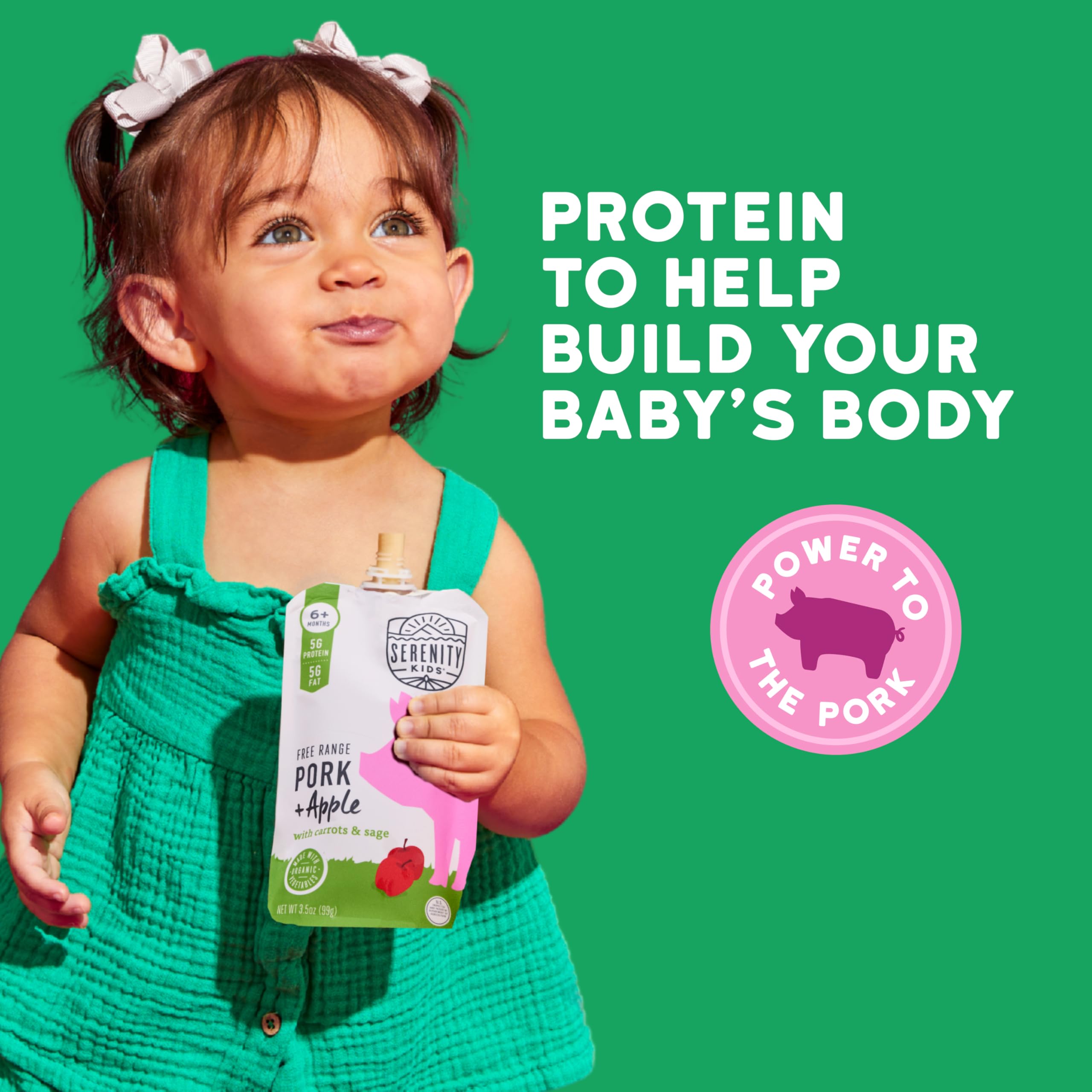 Serenity Kids Stage 2 Baby Food Pouch Free Range Pork and Apple with Organic Carrots and Sage, Case of 6, 3.5 Ounce
