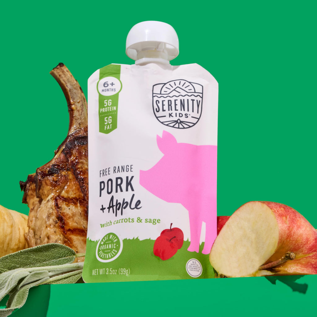 Serenity Kids Stage 2 Baby Food Pouch Free Range Pork and Apple with Organic Carrots and Sage, Case of 6, 3.5 Ounce
