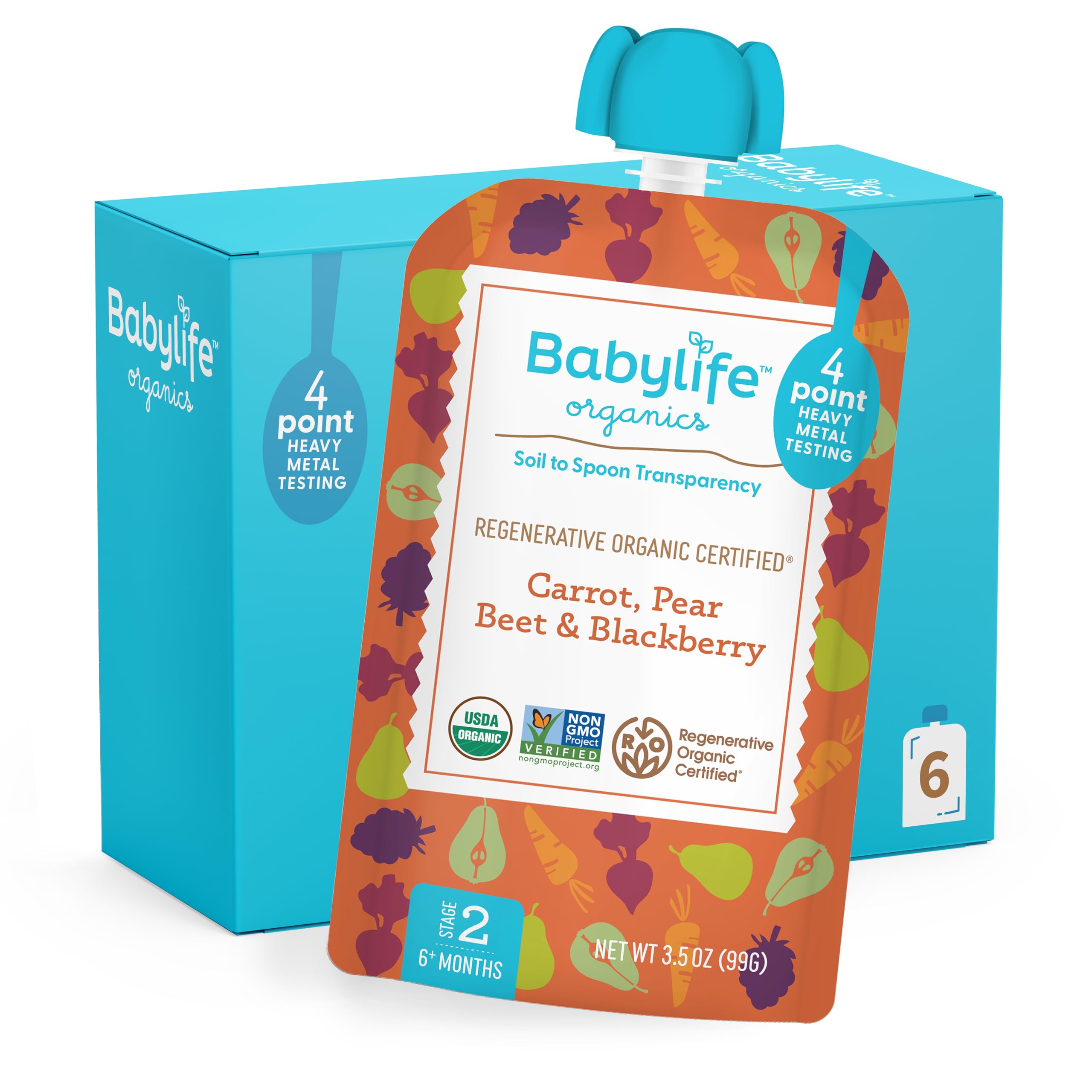 Babylife Stage 2 Organic Carrot Pear Beet Blueberry Baby Food, Case of 6, 3.5 Ounce
