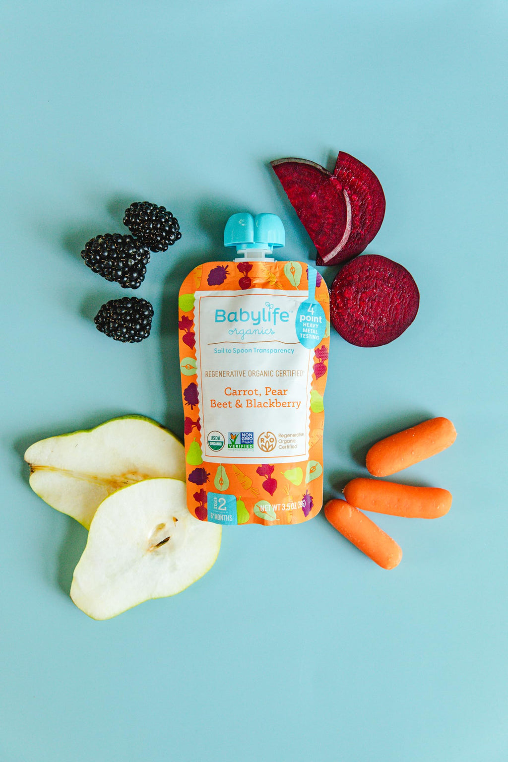 Babylife Stage 2 Organic Carrot Pear Beet Blueberry Baby Food, Case of 6, 3.5 Ounce