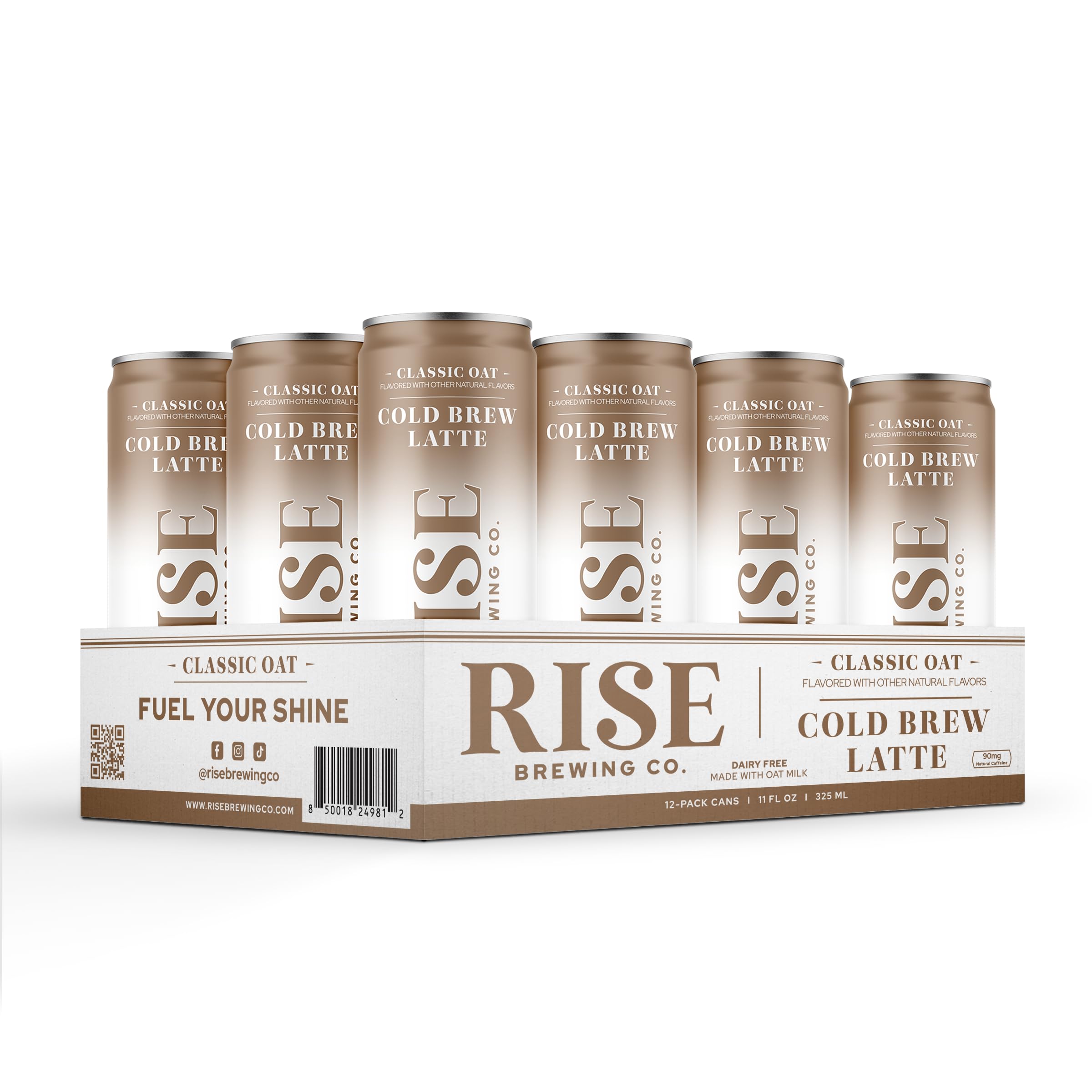 Rise Brewing Co. Classic Oat Milk Cold Brew Latte, Case of 12, 11 Fluid Ounce Cans
