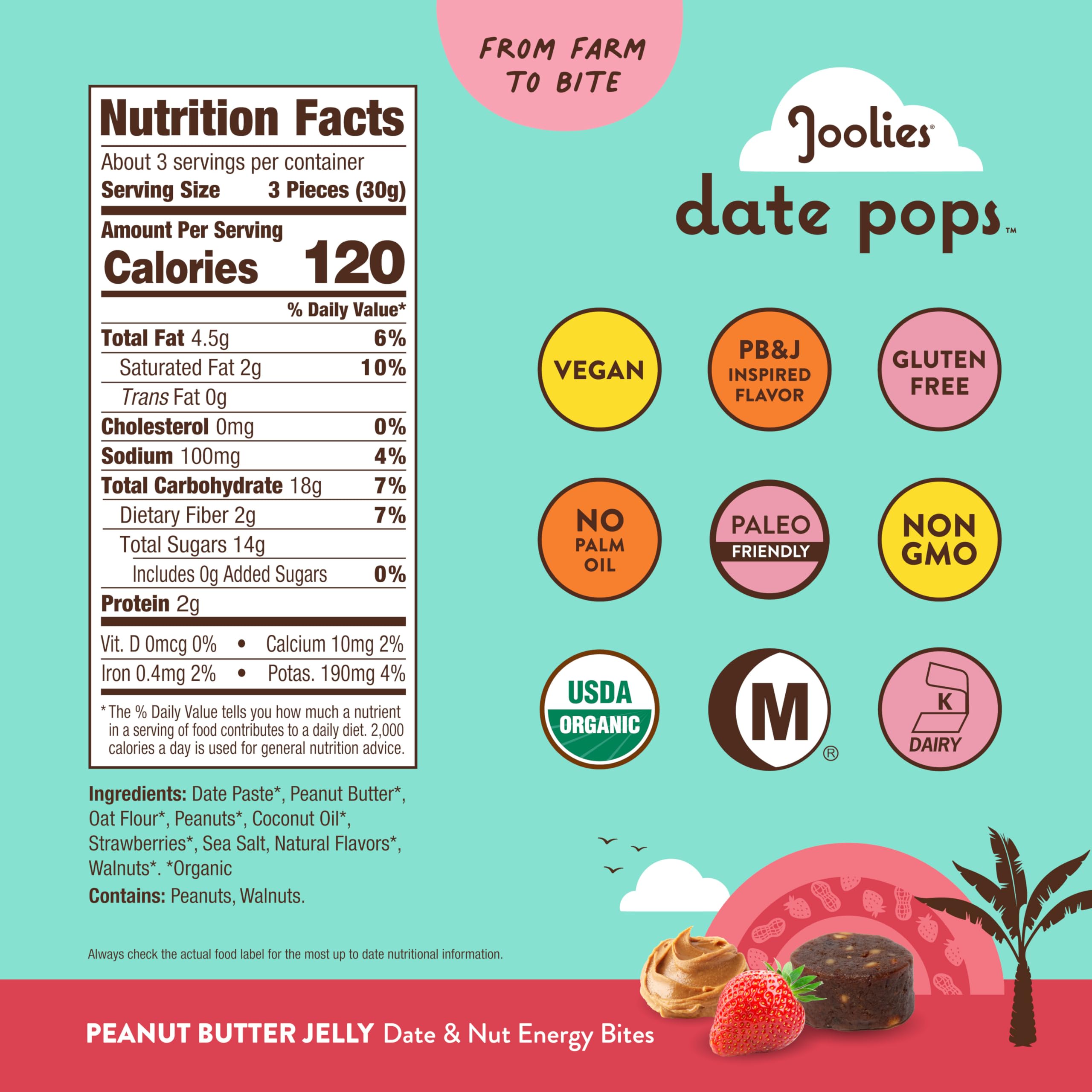 Joolies Organic Lemon Bar Date Pops, Case of 6, 3.5 Ounce Bags