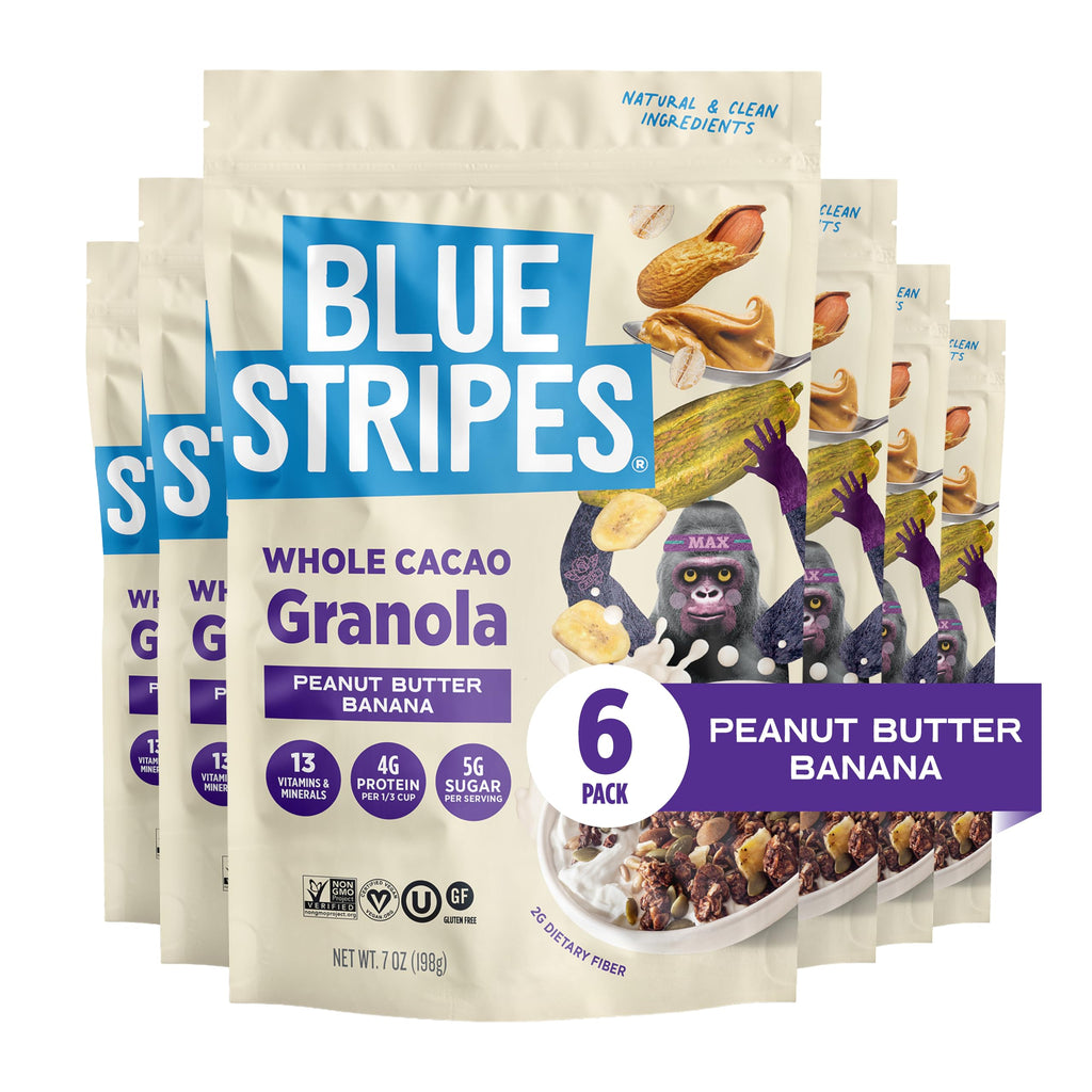 Blue Stripe Peanut Butter Banana Whole Cacao Granola, Case of 6, 7 Ounce