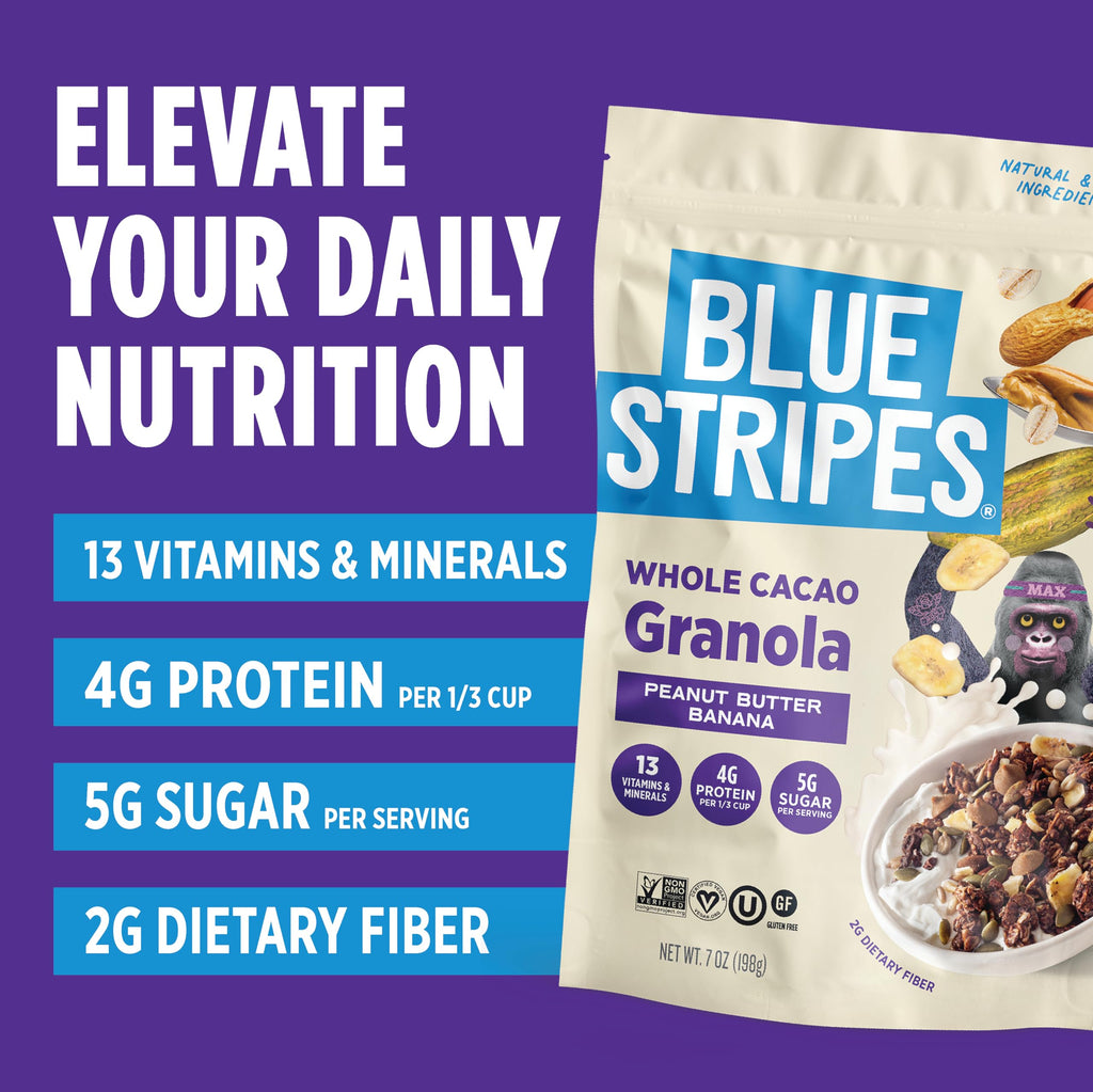 Blue Stripe Peanut Butter Banana Whole Cacao Granola, Case of 6, 7 Ounce