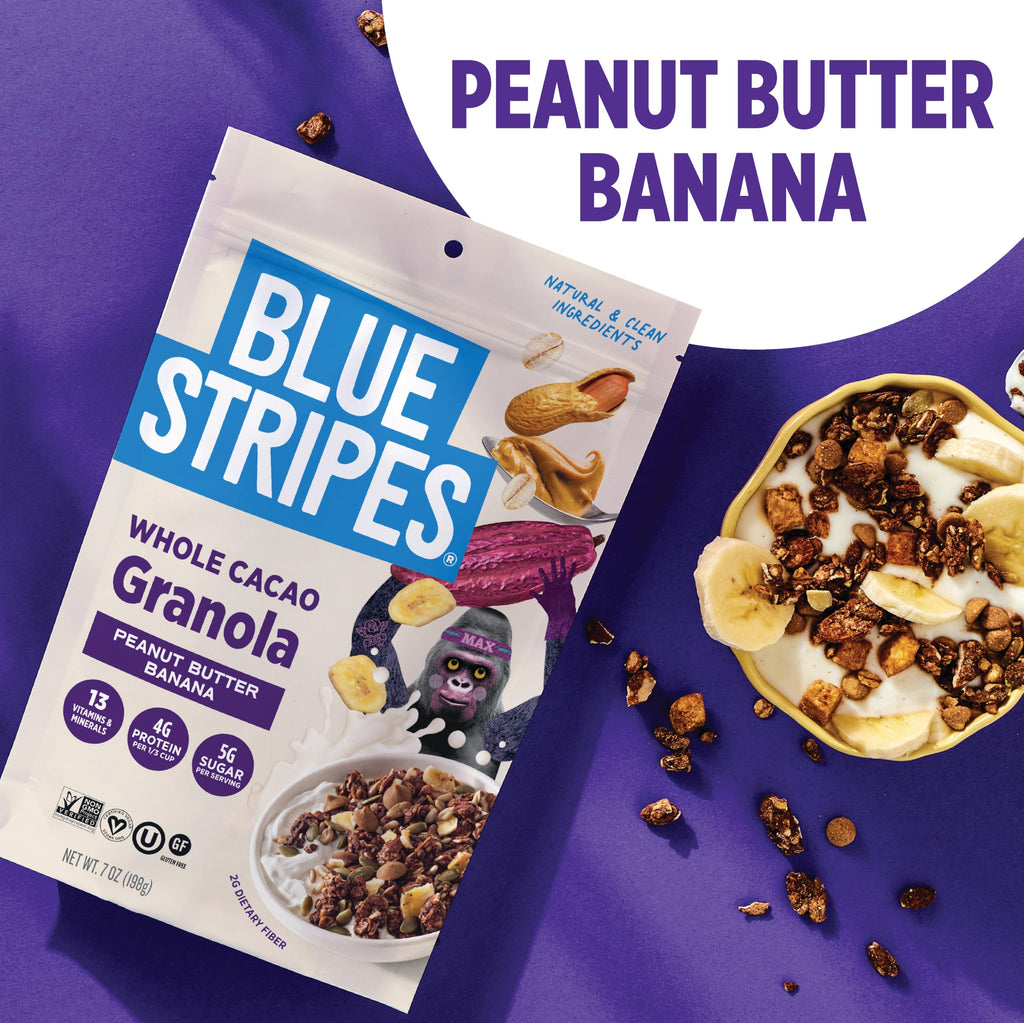Blue Stripe Peanut Butter Banana Whole Cacao Granola, Case of 6, 7 Ounce