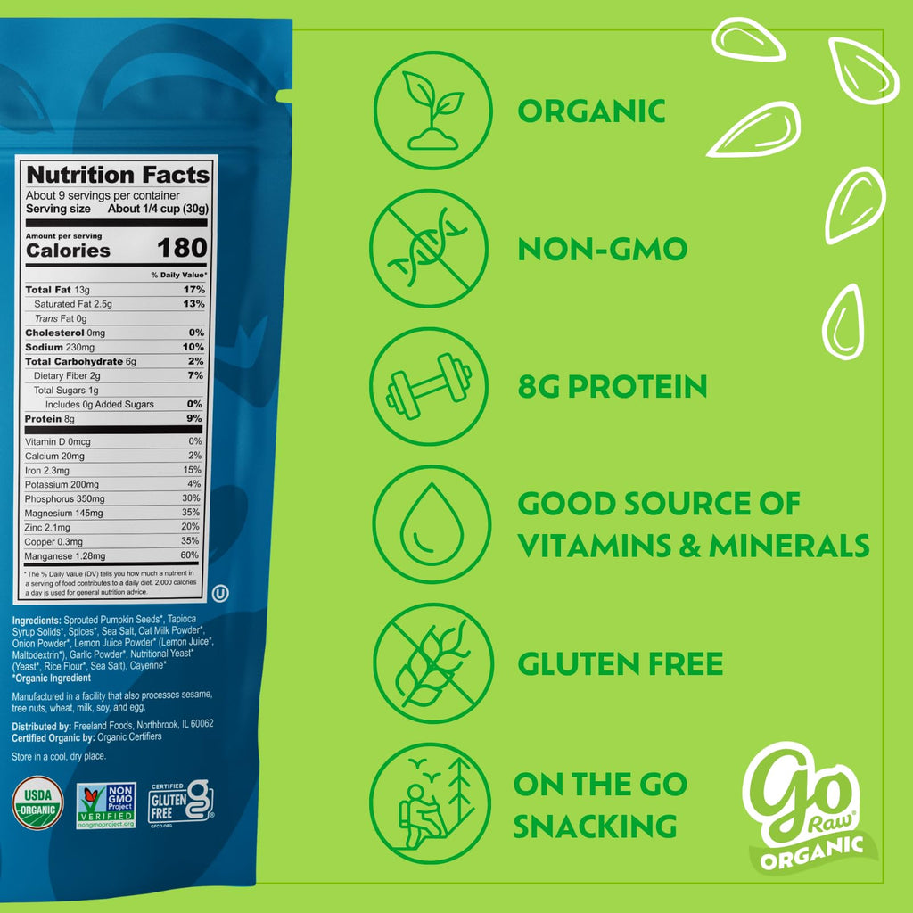 Go Raw Organic Pumpkin Seeds Pepper Ranch, Case of 6, 9 Ounce