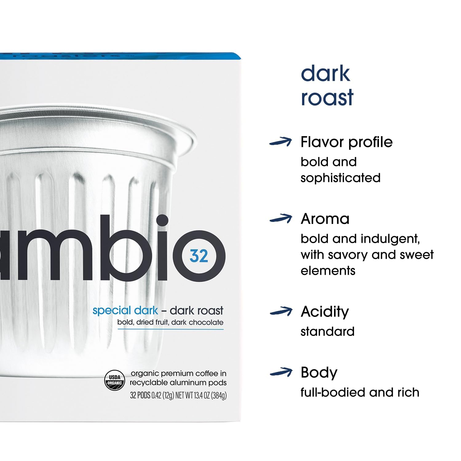 Cambio Roasters Organic Special Dark Roast Coffee, Case of 6, 10 Count