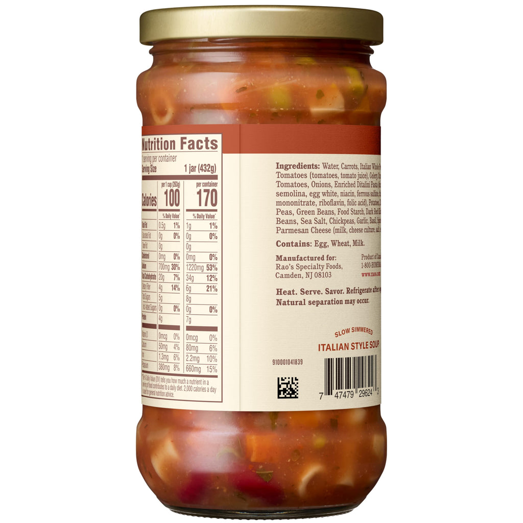 Rao's Vegetable Minestrone Soup, Case of 6, 15.25 Oz