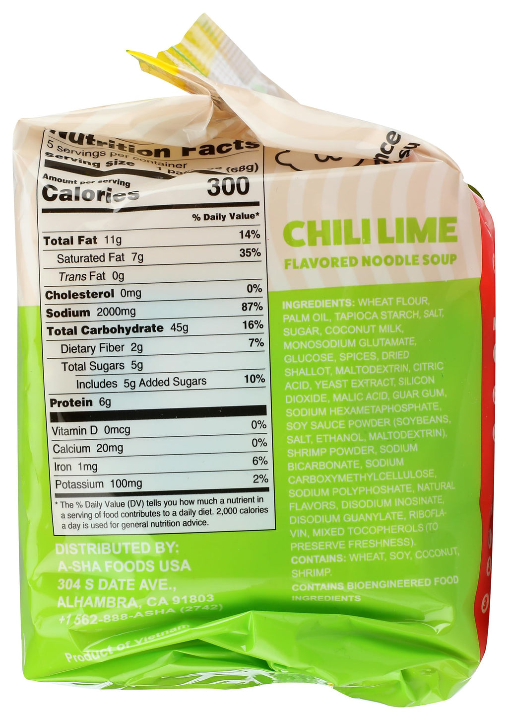 A-Sha Foods Chili Lime Noodle Soup, Case of 8, 12 oz