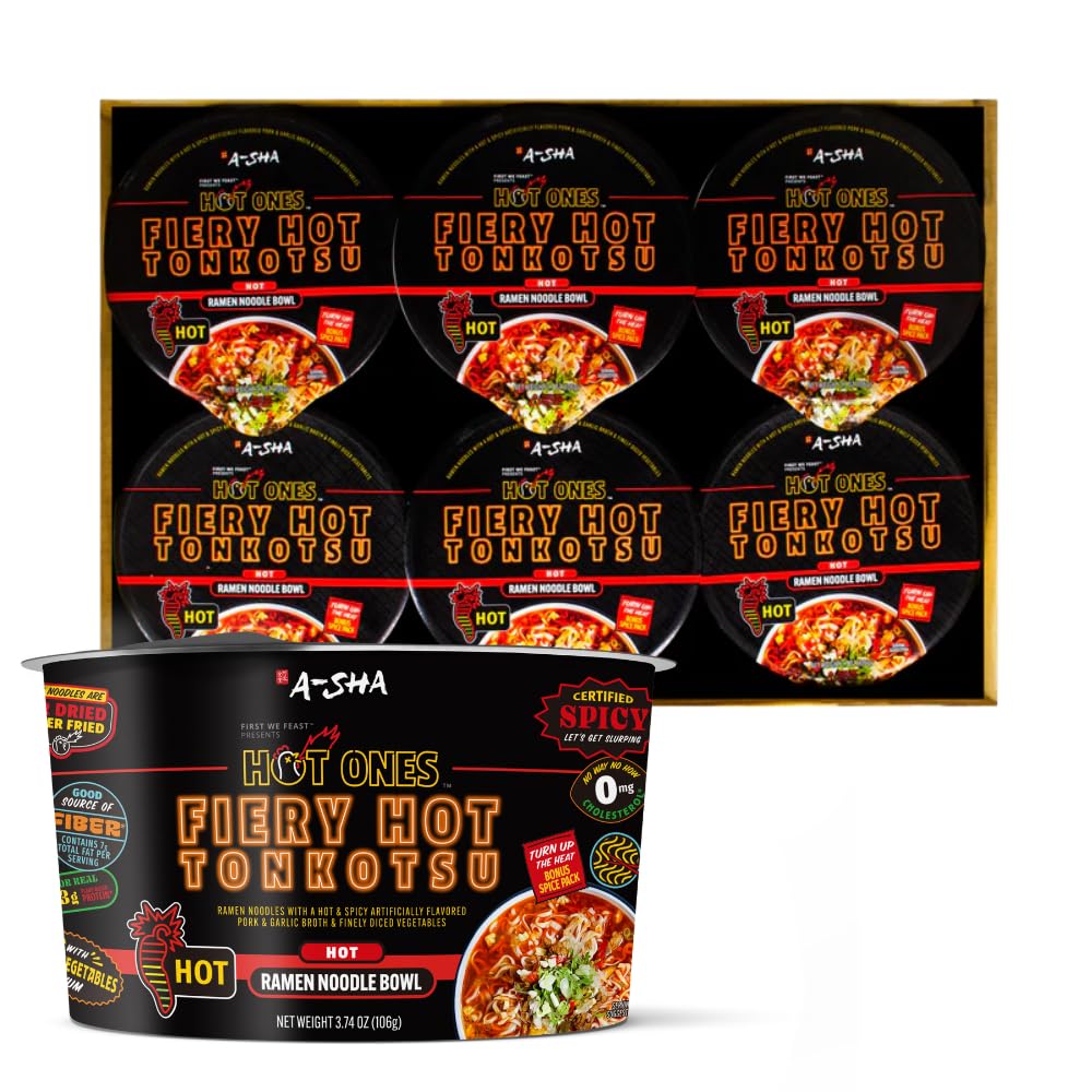 A-Sha Foods Fiery Hot Tonkotsu Ramen Noodles, 3.7 oz, Case of 6