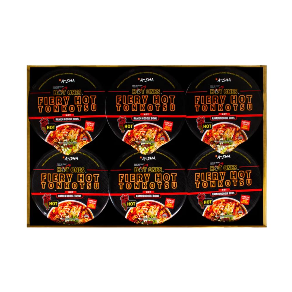 A-Sha Foods Fiery Hot Tonkotsu Ramen Noodles, 3.7 oz, Case of 6