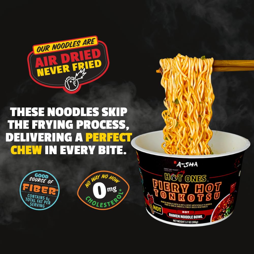 A-Sha Foods Fiery Hot Tonkotsu Ramen Noodles, 3.7 oz, Case of 6