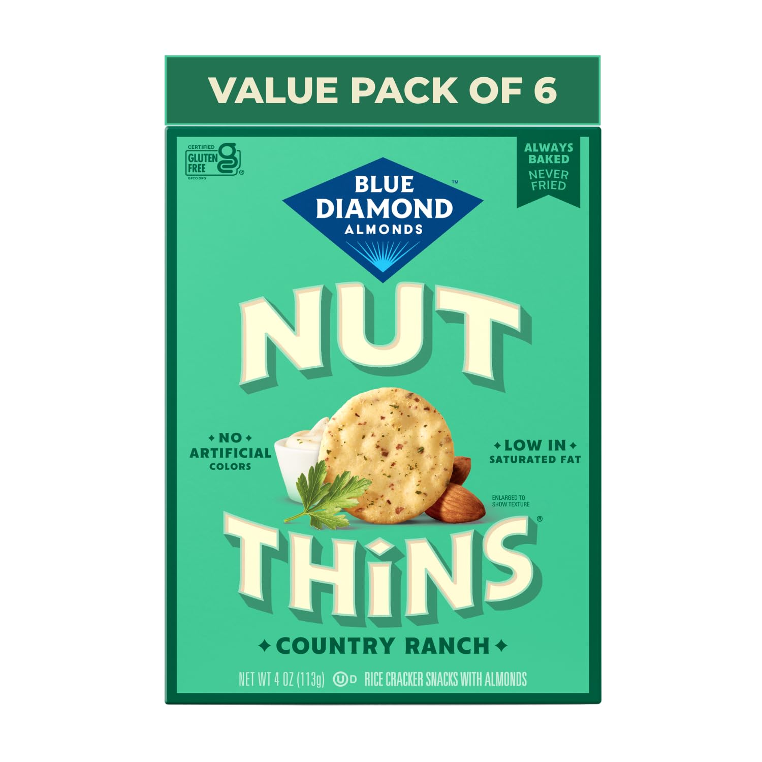 Blue Diamond Country Ranch Nut Thins Crackers, Case of 6, 4 oz