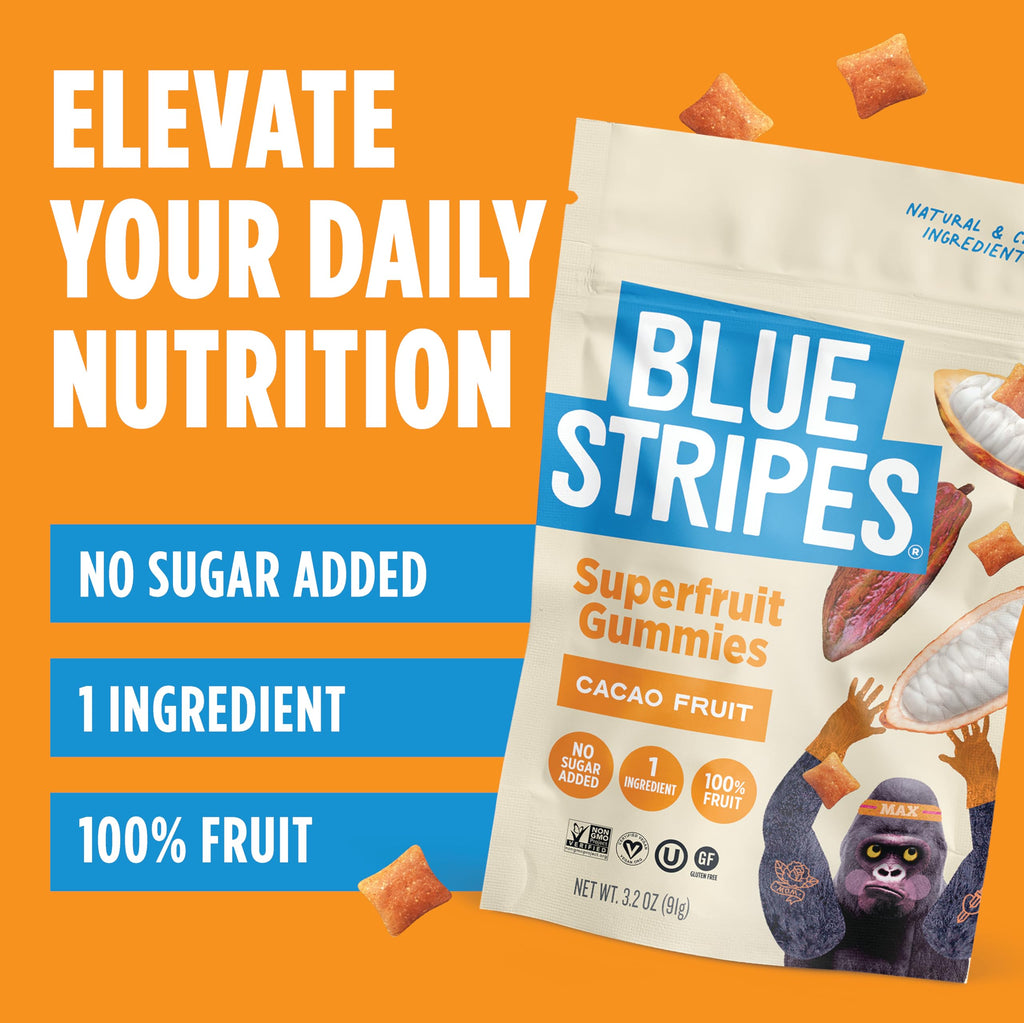 Blue Stripes Pure Dried Cacao Fruit, Case of 6, 3.2 oz Bags