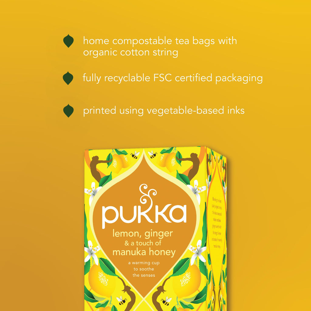 Pukka Organic Lemon Ginger Manuka Honey Tea, Case of 4, 20 Count