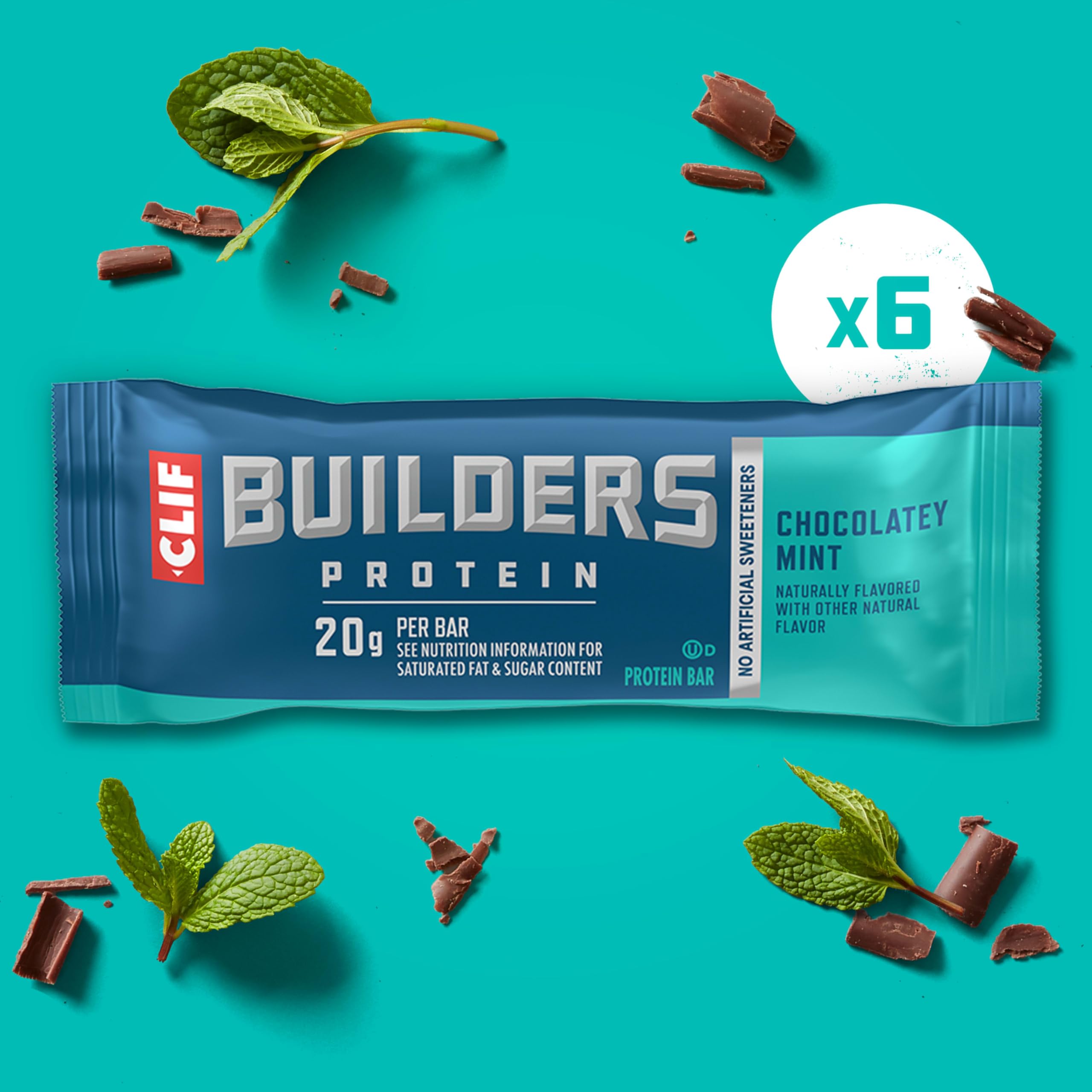 CLIF Builders Chocolate Mint Protein Bars, Case of 6 Multipacks, 6 Count, 2.4 Ounce Bars