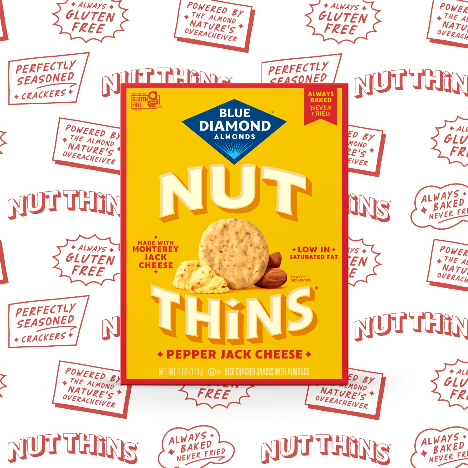 Blue Diamond Pepper Jack Nut Thins Crackers, Case of 6, 4 Ounce