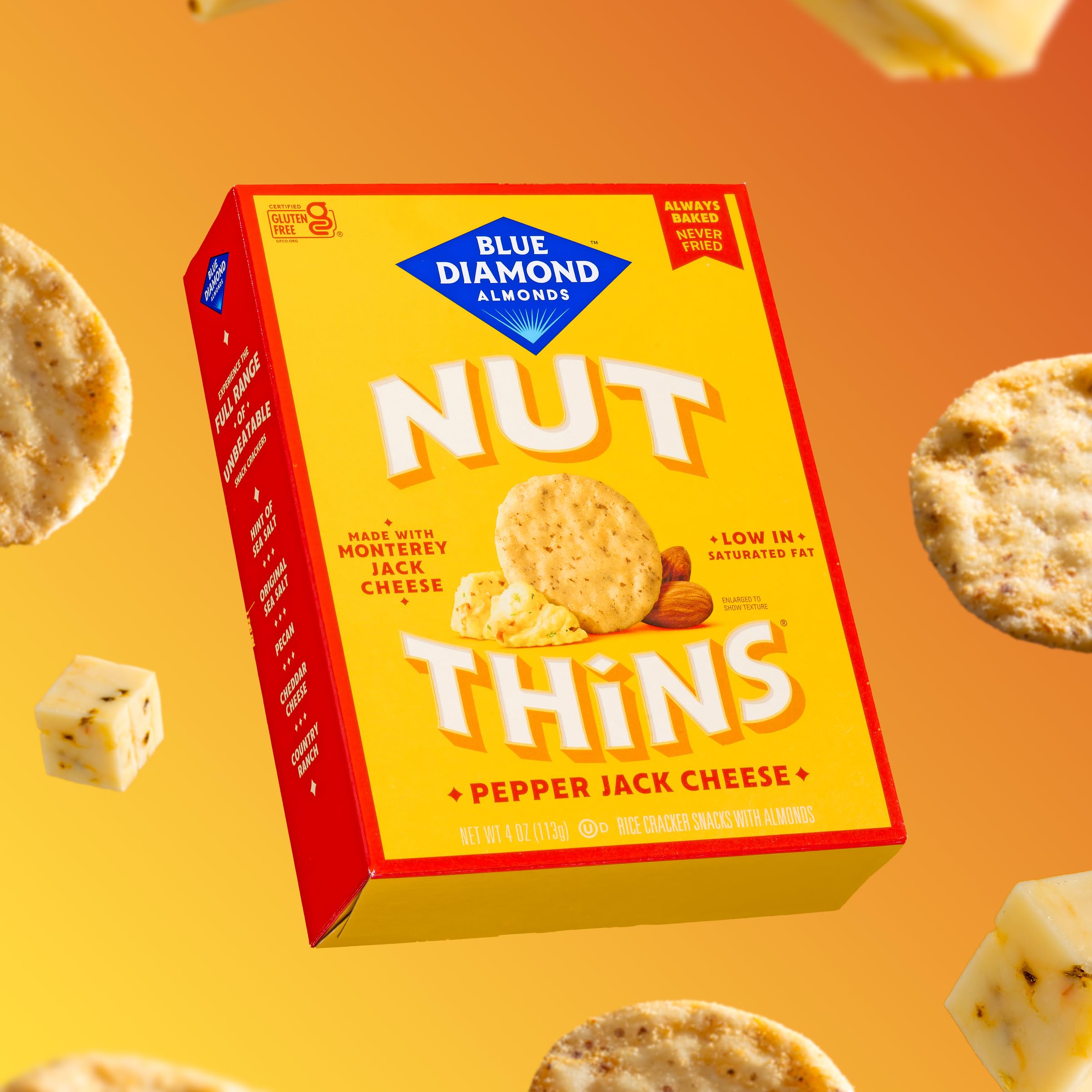 Blue Diamond Pepper Jack Nut Thins Crackers, Case of 6, 4 Ounce