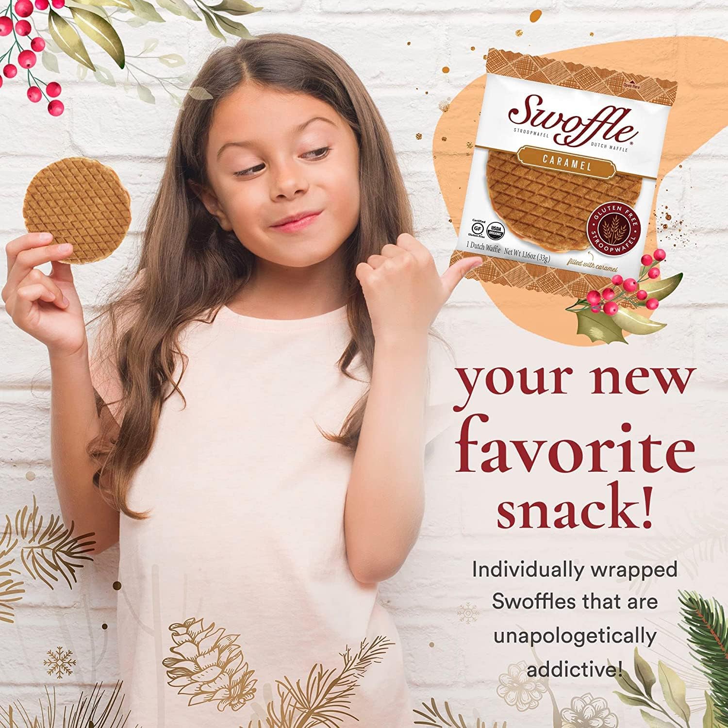 Swoffle Organic Gluten Free Caramel Waffle Cookies, Case of 12, 1.16 Ounce