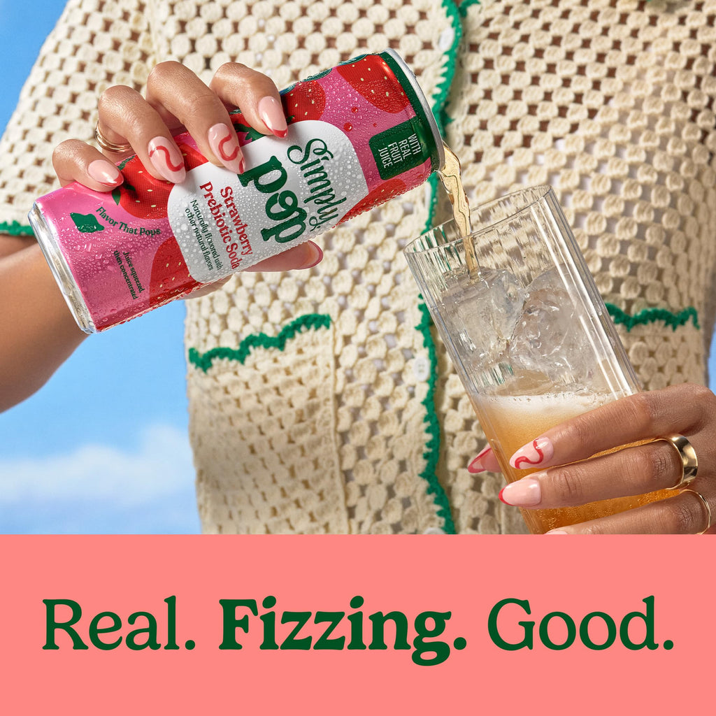 Simply Pop Strawberry Prebiotic Soda, Case of 12, 12 Fl Oz Cans