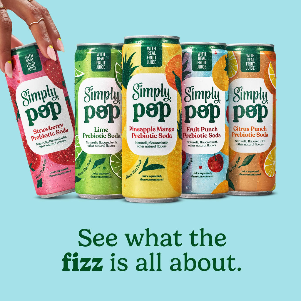 Simply Pop Strawberry Prebiotic Soda, Case of 12, 12 Fl Oz Cans