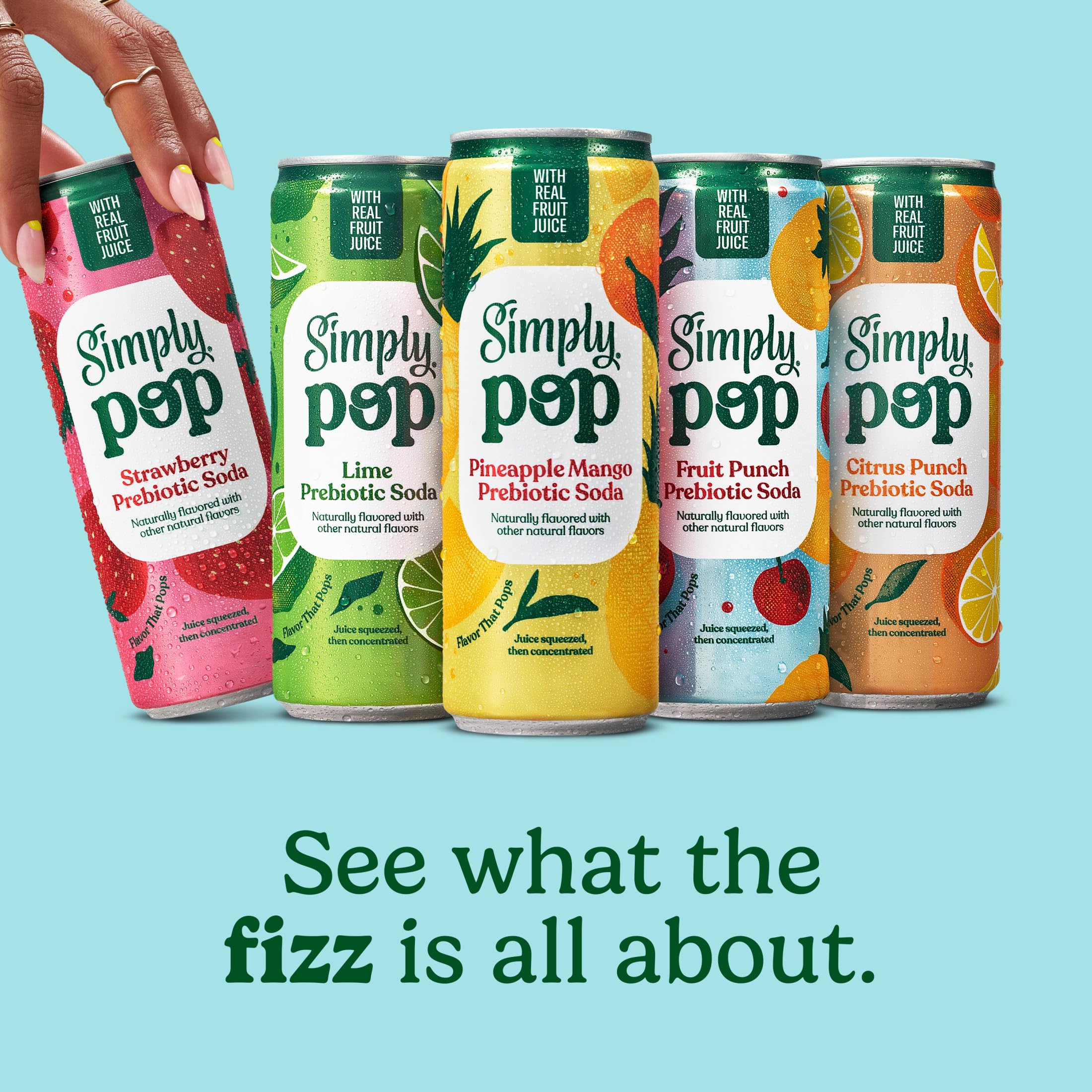 Simply Pop Strawberry Prebiotic Soda, Case of 12, 12 Fl Oz Cans