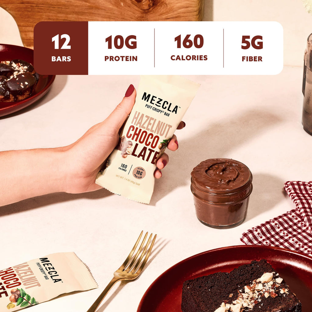 Mezcla Hazelnut Chocolate Puff Crispy Protein Bars, Case of 12, 1.4 Oz Bars