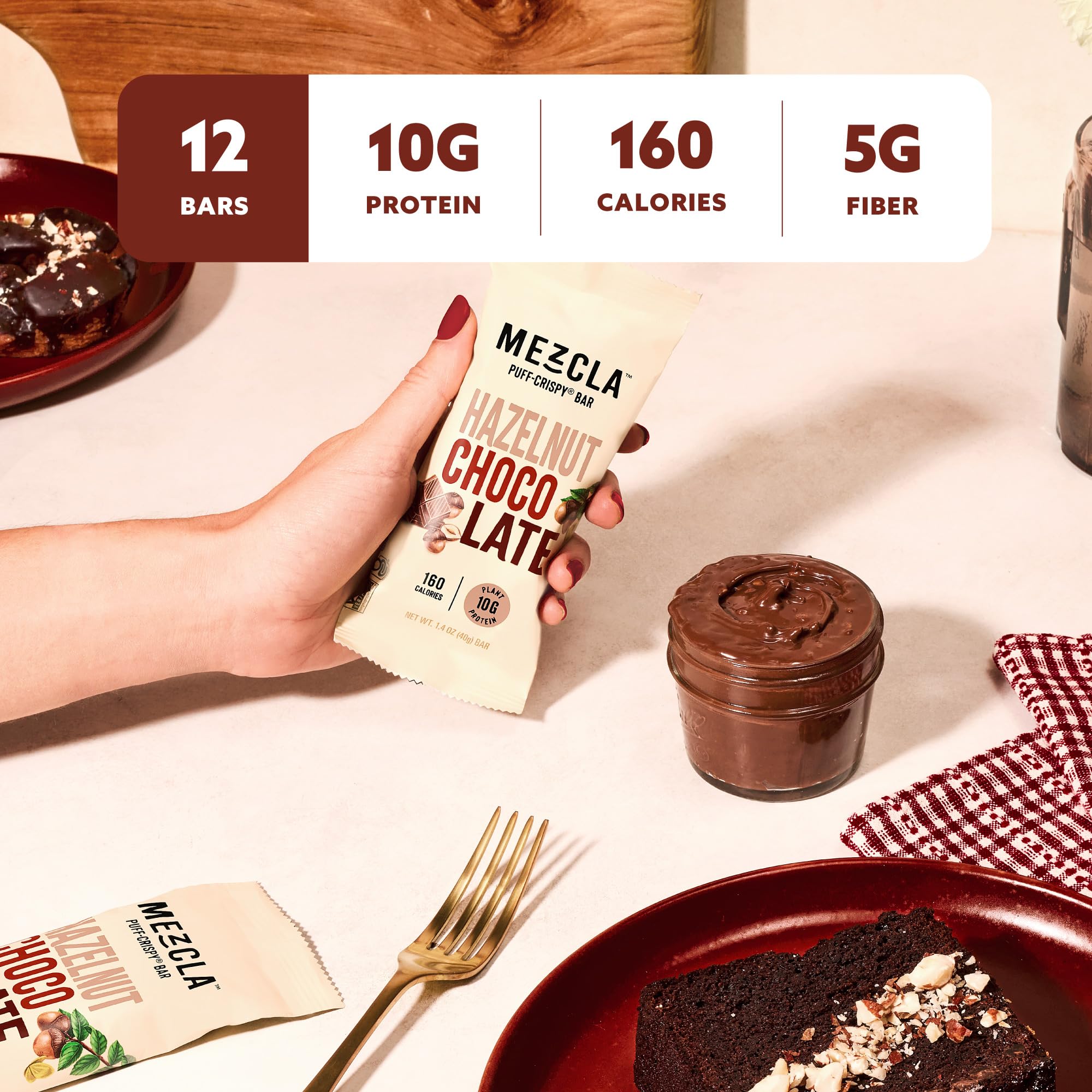 Mezcla Hazelnut Chocolate Puff Crispy Protein Bars, Case of 12, 1.4 Oz Bars