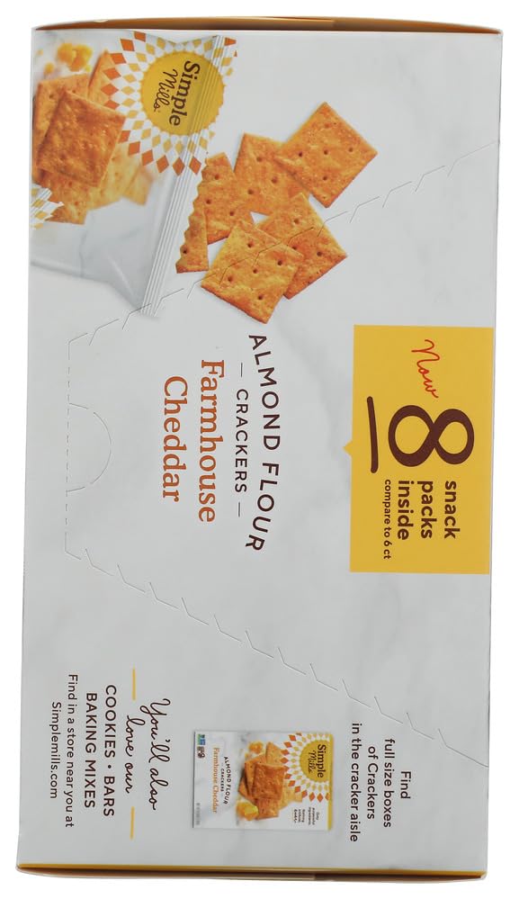 Simple Mills Farmhouse Cheddar Almond Flour Crackers Snack Packs, Case of 4, 8 Count, 6.5 oz