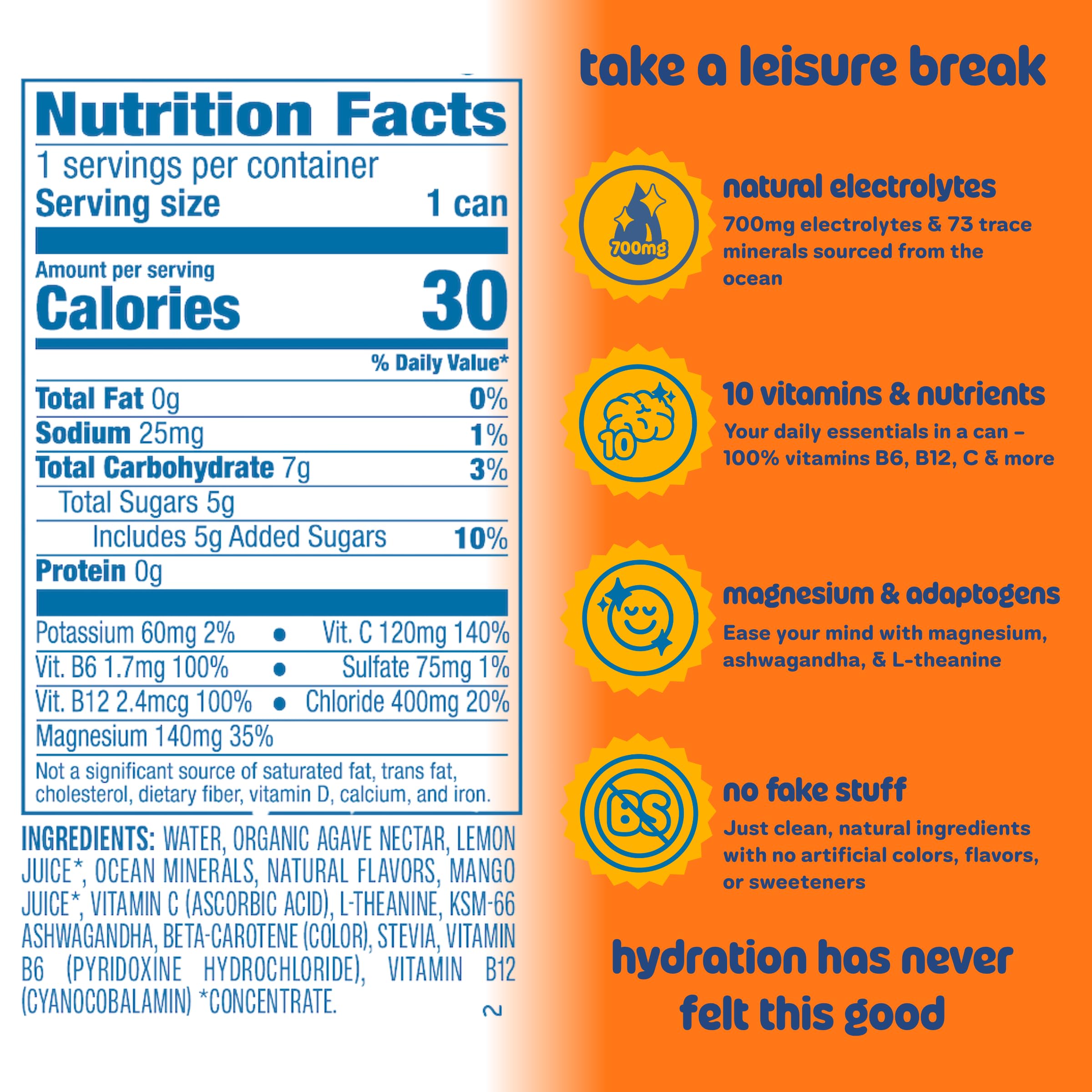 Leisure Project Tropical Mango Electrolyte Water, Case of 12, 16 fl oz