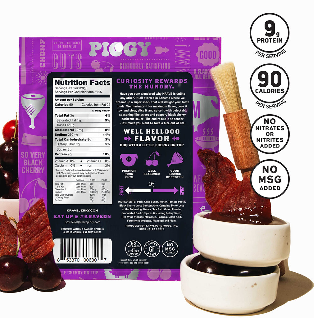 Krave Black Cherry Barbecue Pork Cuts, Case of 8, 2.5 Ounce Bags