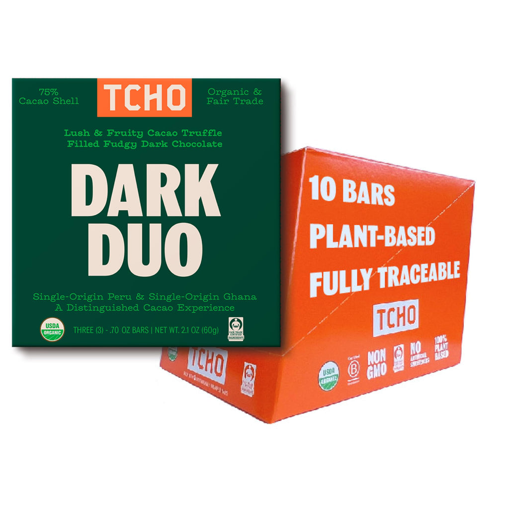 TCHO Organic Dark Duo Chocolate Bar, Case of 10, 2.1 Ounce Bars