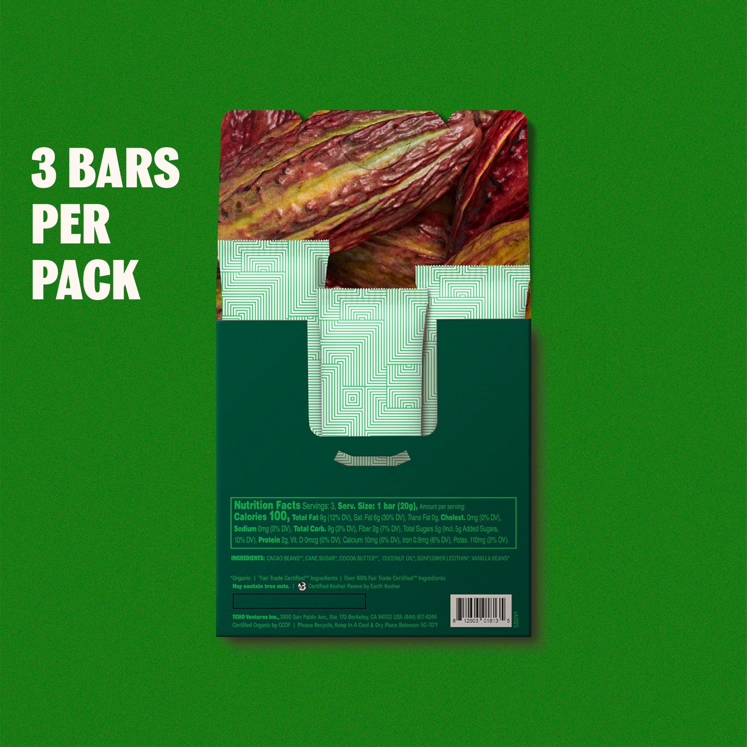 TCHO Organic Dark Duo Chocolate Bar, Case of 10, 2.1 Ounce Bars