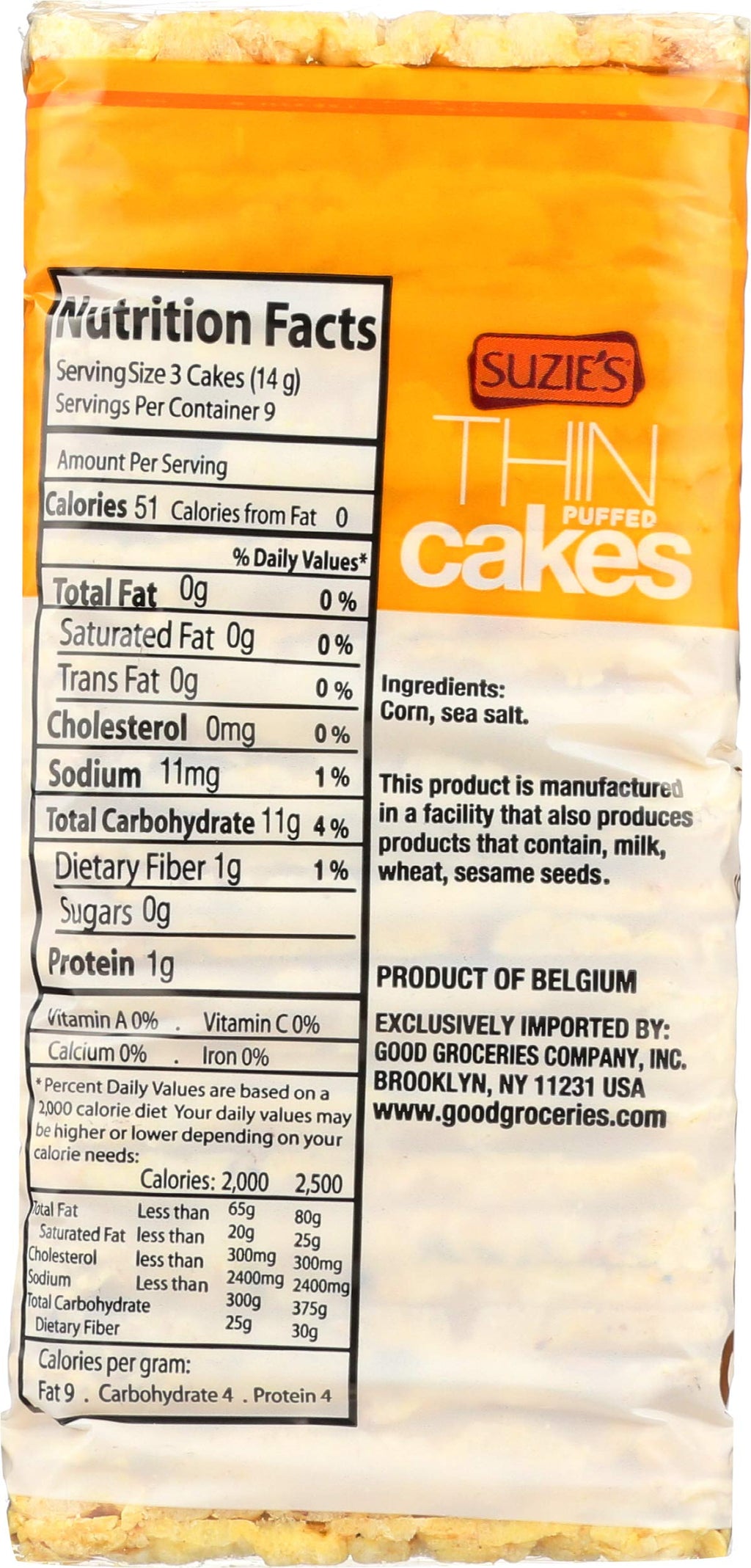 Suzie's Organic Lightly Salted Corn Cake Thins, Case of 12, 4.6 Ounce