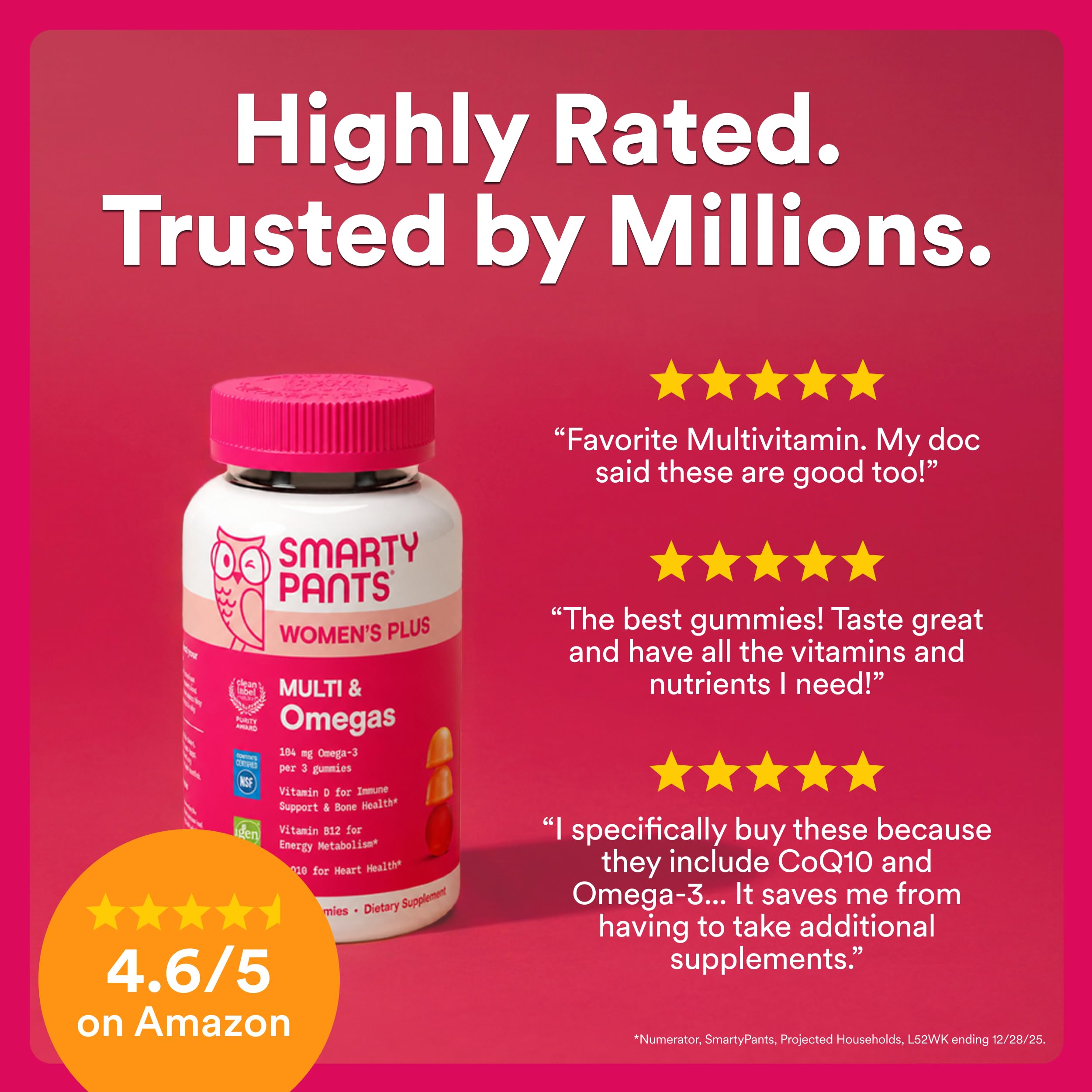 SmartyPants Women's Plus Multi & Omegas Strawberry, Orange, and Lemon Gummies, 90 Count