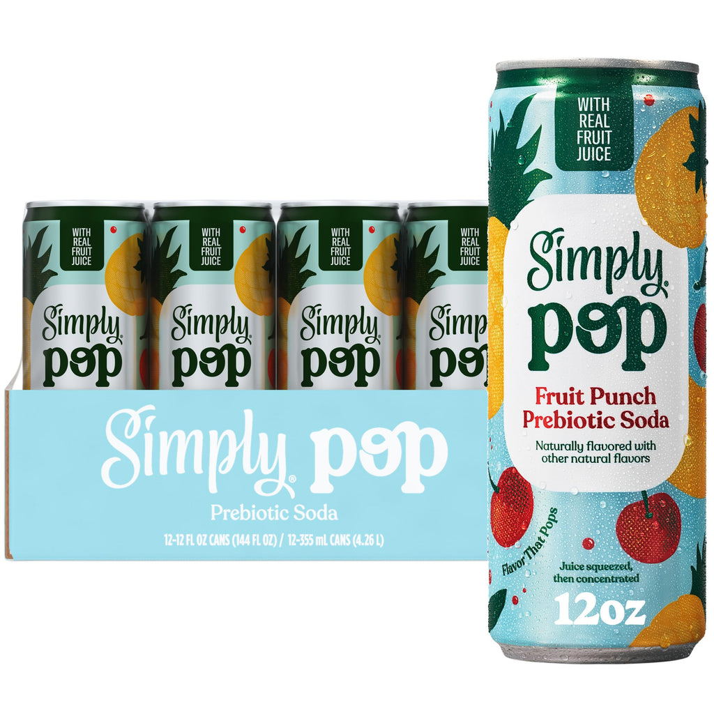 Simply Pop Fruit Punch Prebiotic Soda, Case of 12, 12 Fluid Ounce