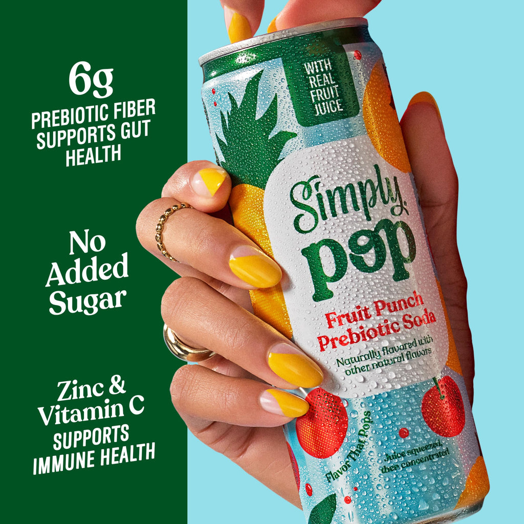 Simply Pop Fruit Punch Prebiotic Soda, Case of 12, 12 Fluid Ounce