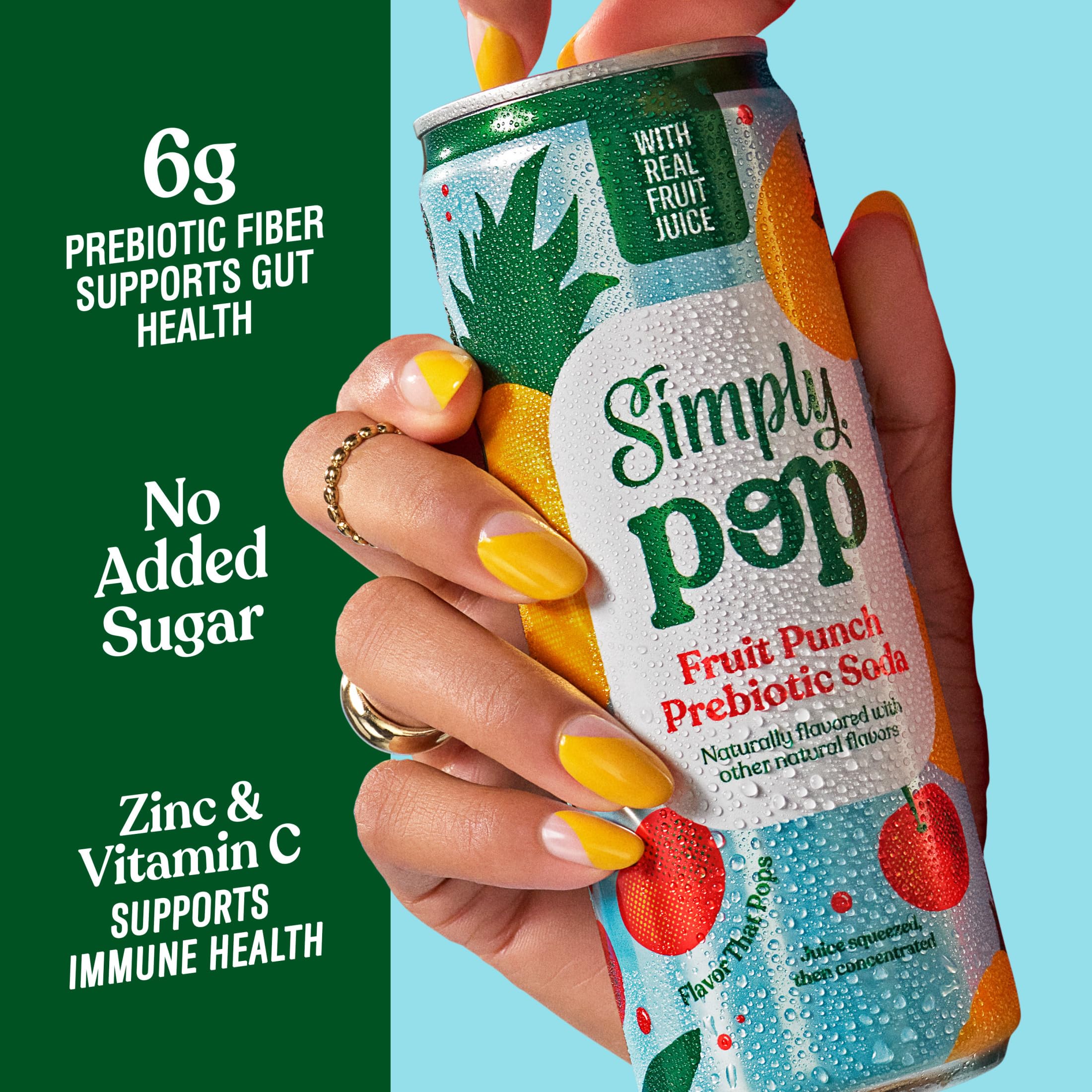 Simply Pop Fruit Punch Prebiotic Soda, Case of 12, 12 Fluid Ounce
