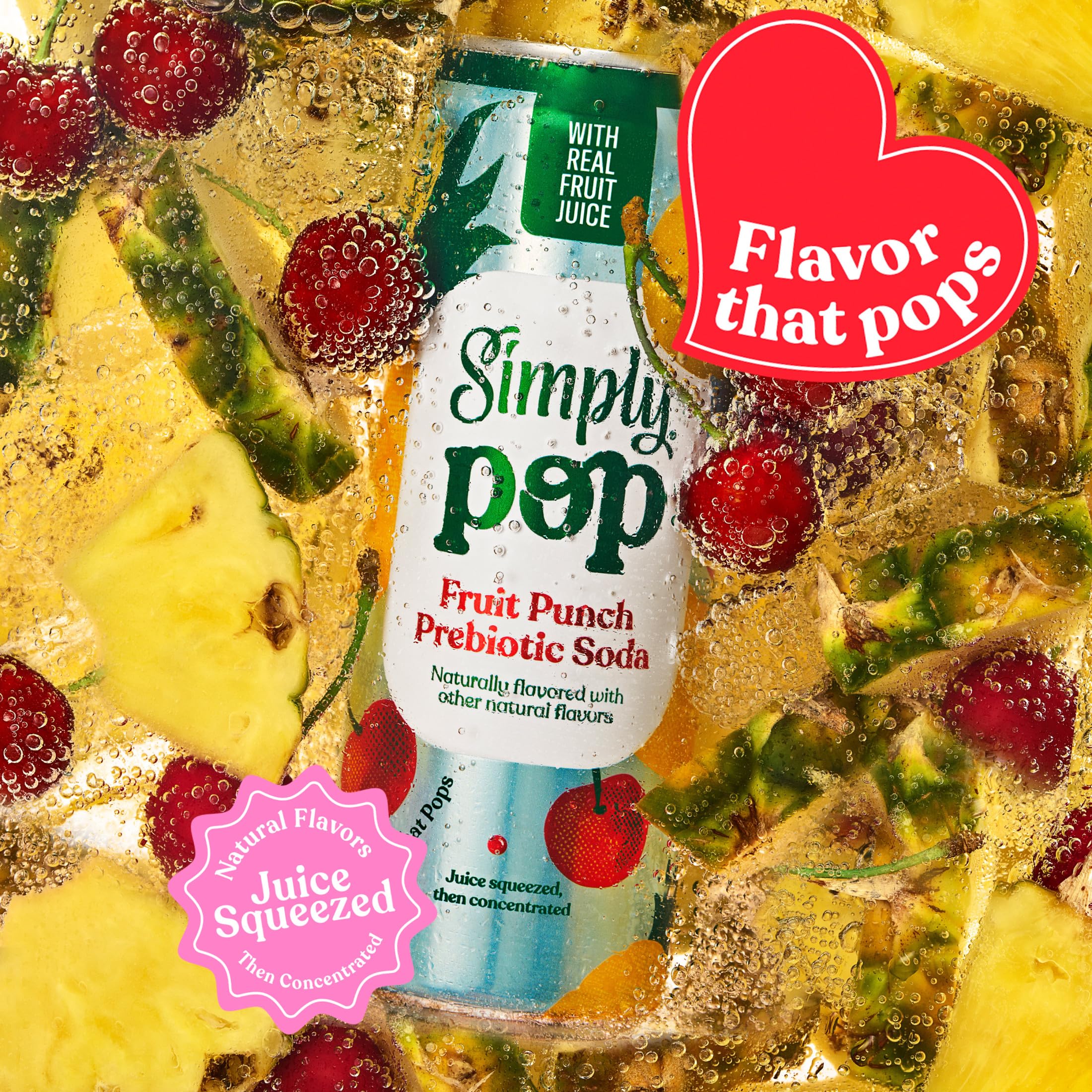 Simply Pop Fruit Punch Prebiotic Soda, Case of 12, 12 Fluid Ounce