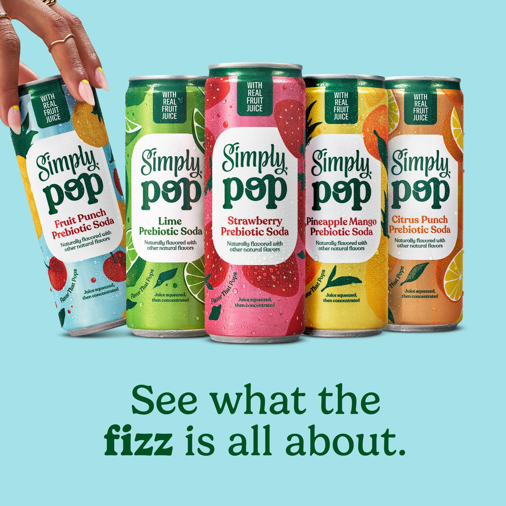Simply Pop Fruit Punch Prebiotic Soda, Case of 12, 12 Fluid Ounce