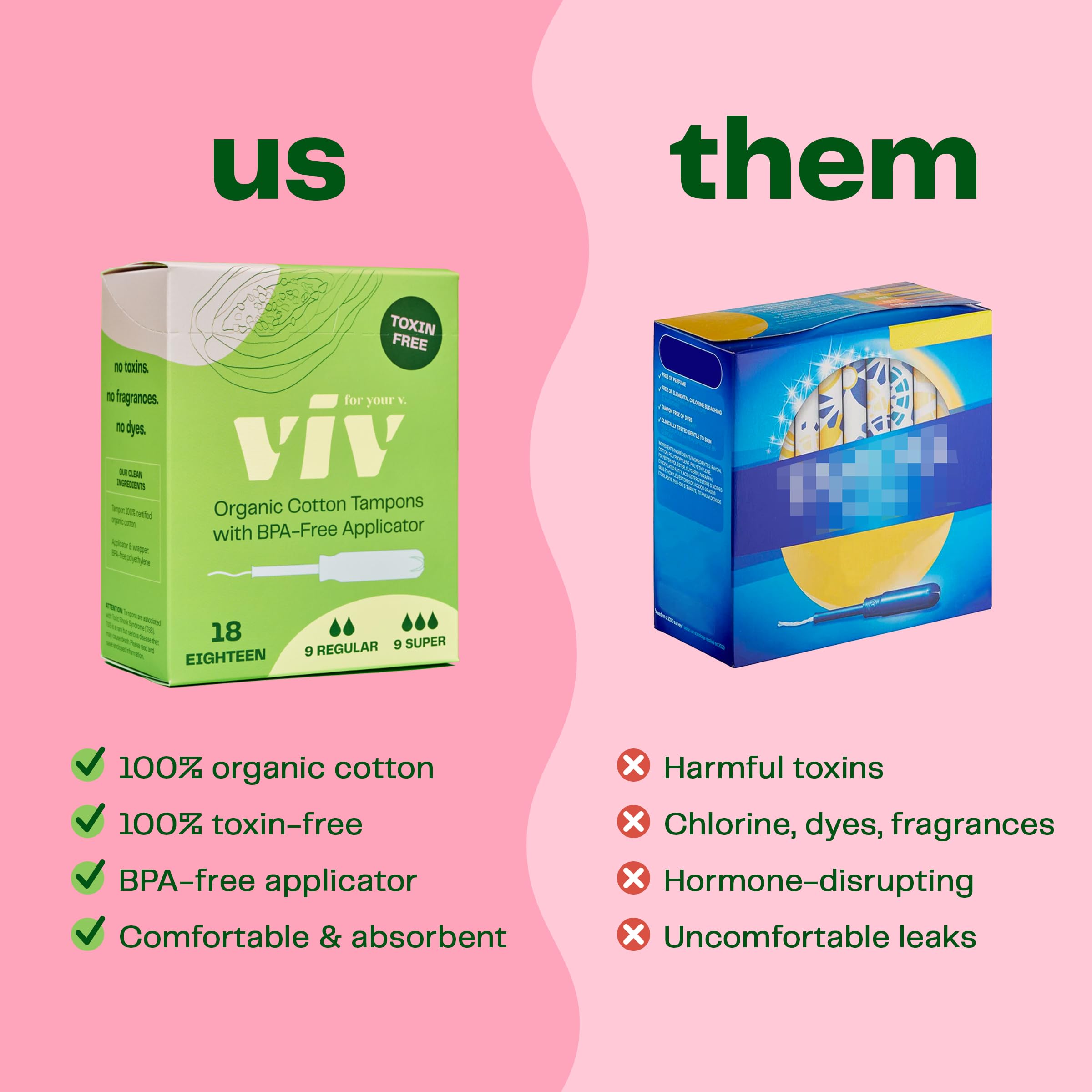 Viv For Your V Organic Cotton Regular Tampons with BPA-Free Applicator, 18 Count