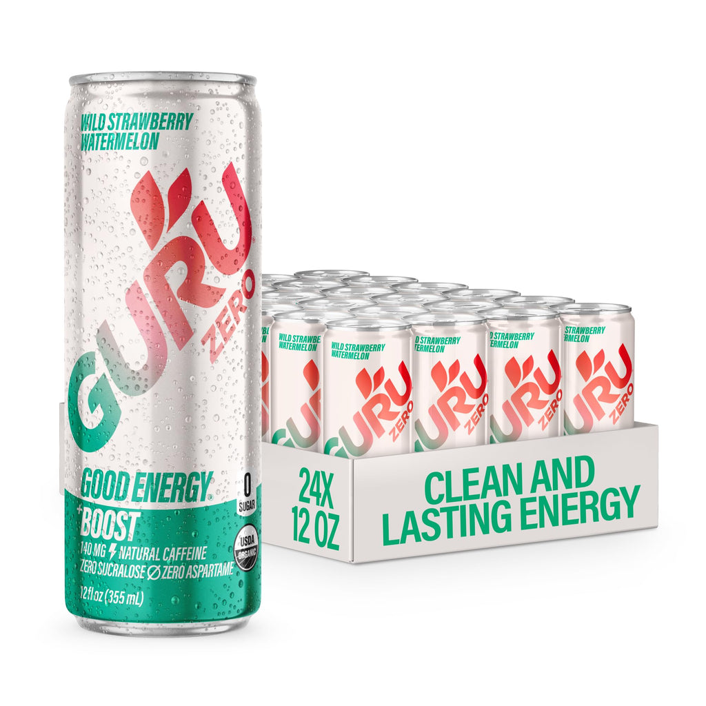Guru Organic Strawberry Watermelon Energy Drink, Case of 24, 12 Fluid Ounce