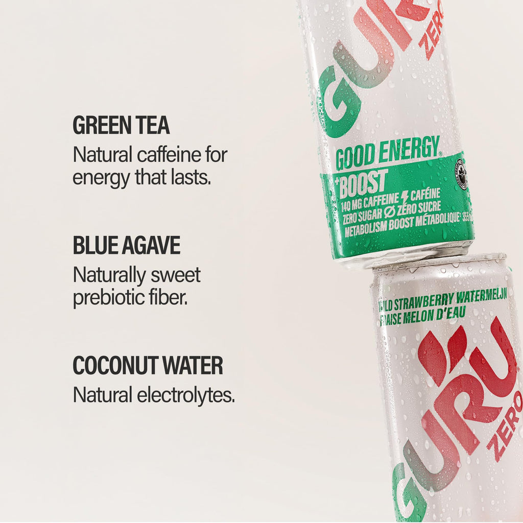 Guru Organic Strawberry Watermelon Energy Drink, Case of 24, 12 Fluid Ounce