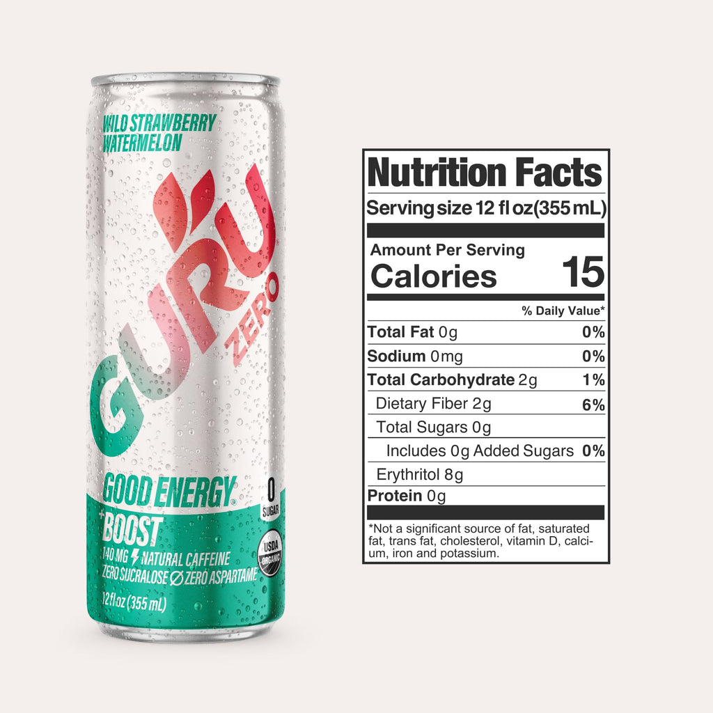 Guru Organic Strawberry Watermelon Energy Drink, Case of 24, 12 Fluid Ounce