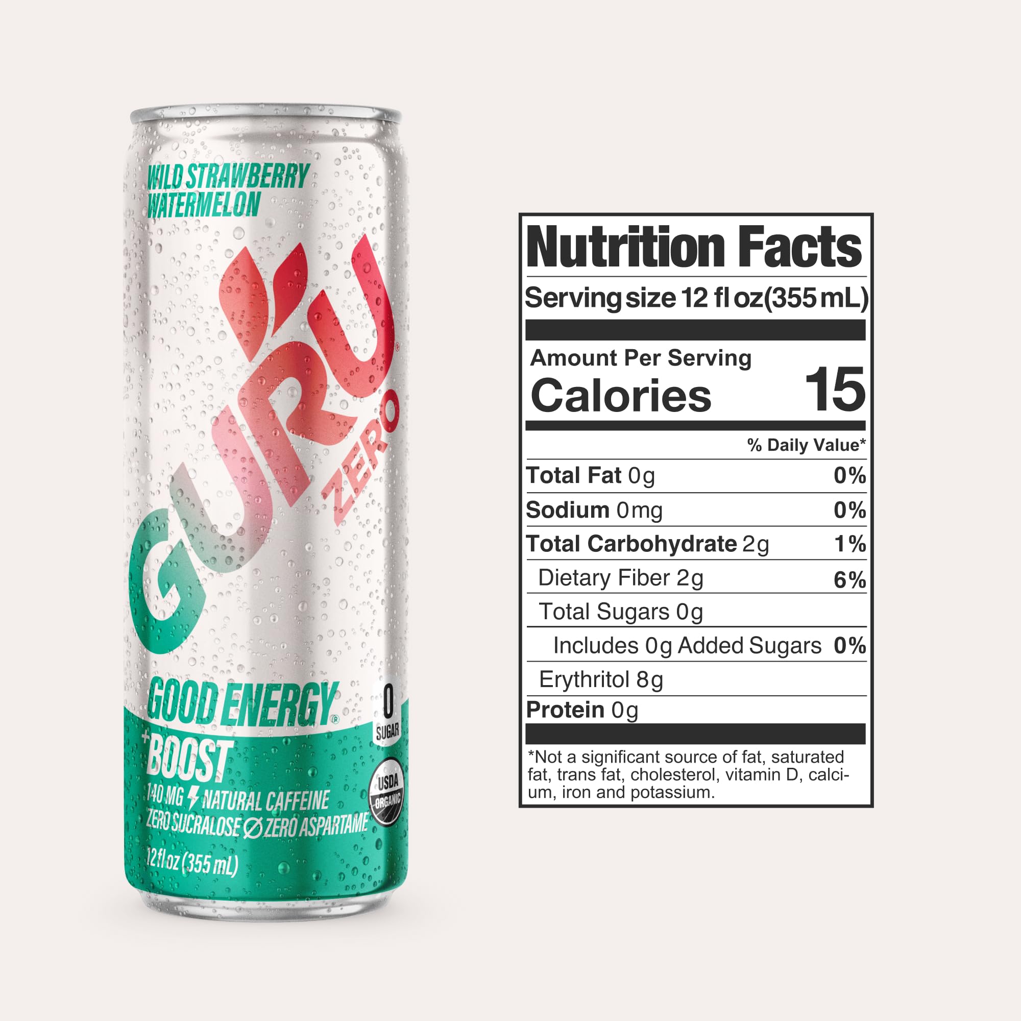 Guru Organic Strawberry Watermelon Energy Drink, Case of 24, 12 Fluid Ounce