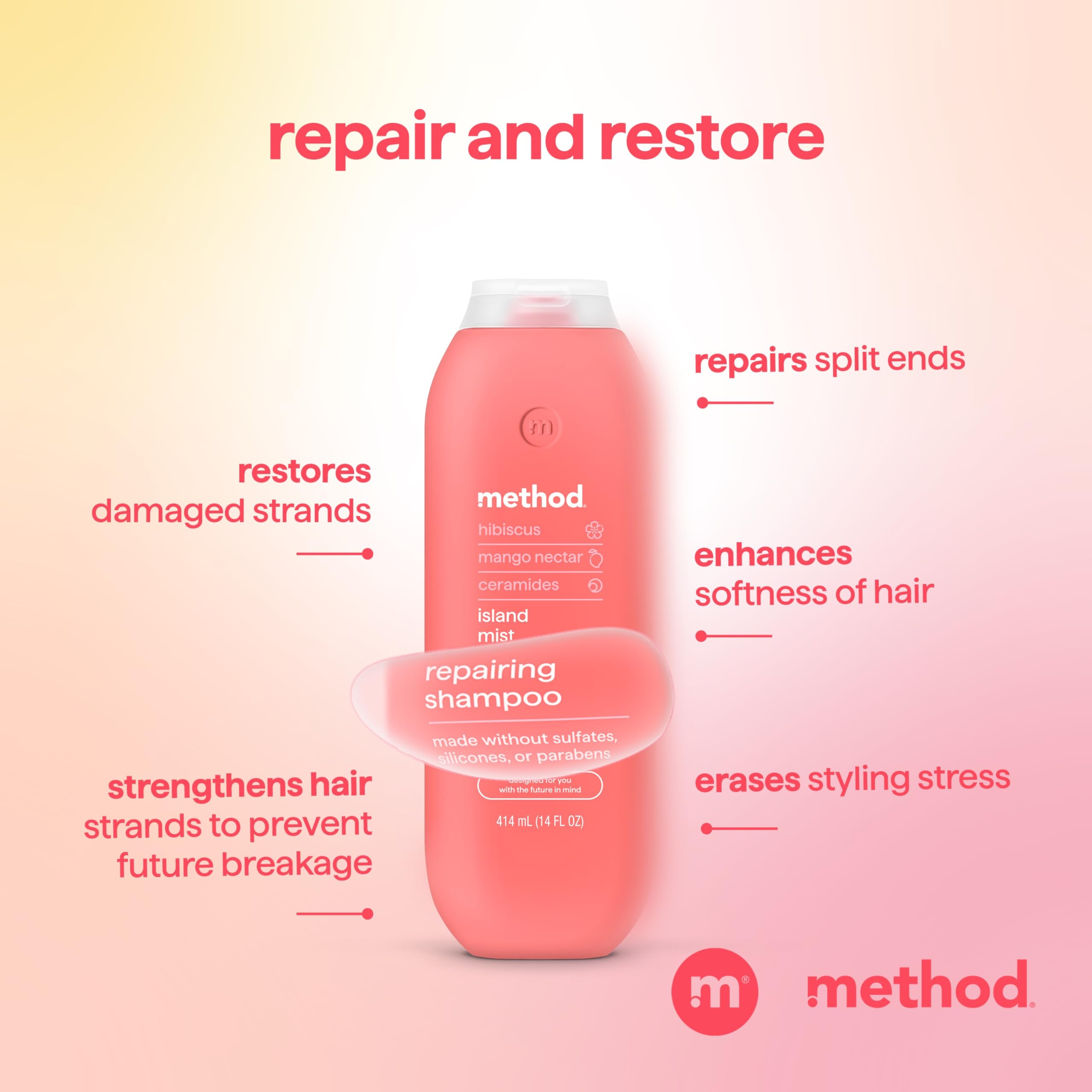 Method Island Mist Repairing Shampoo, Case of 6, 14 Fluid Ounce Bottles