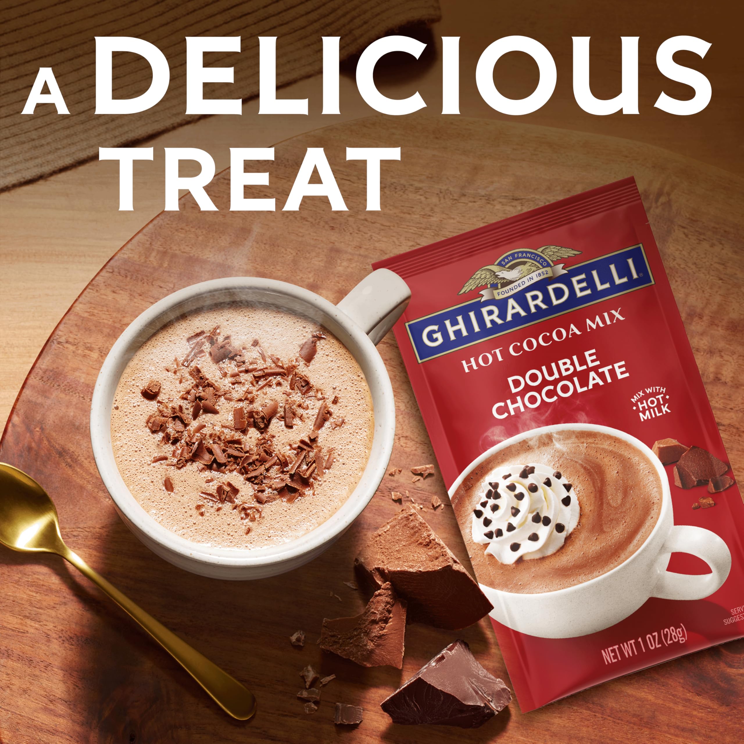 Ghirardelli Double Chocolate Hot Cocoa Mix, Case of 8, 8 Ounce Cartons